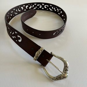 Vintage Brighton Filigree Brown leather Belt 34” L, 1.5” W
